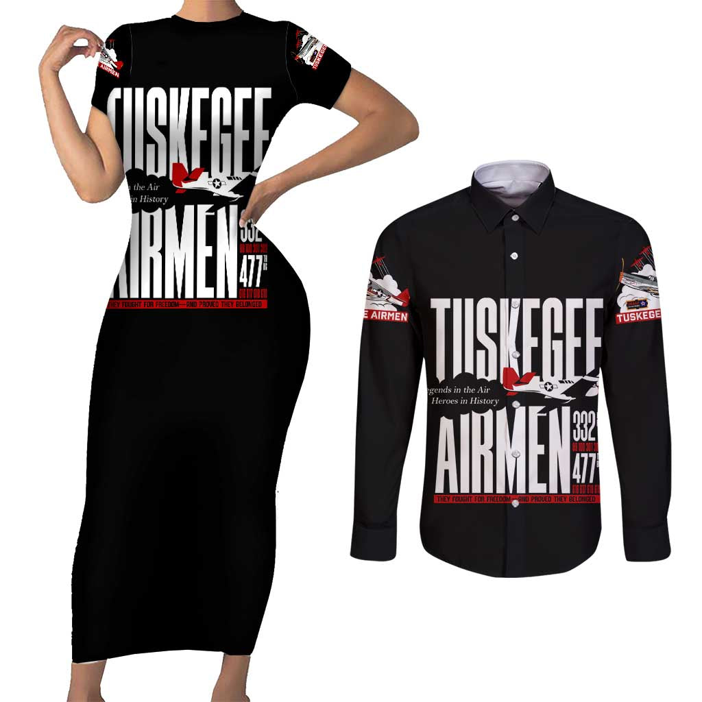 Wings of Honor Tuskegee Airmen Couples Matching Short Sleeve Bodycon Dress and Long Sleeve Button Shirt 332nd 477th Fighter Group Tribute - Wonder Print Shop