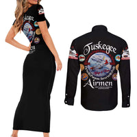 Wings of Honor Tuskegee Airmen Couples Matching Short Sleeve Bodycon Dress and Long Sleeve Button Shirt 332nd 477th Fighter Group Tribute - Wonder Print Shop