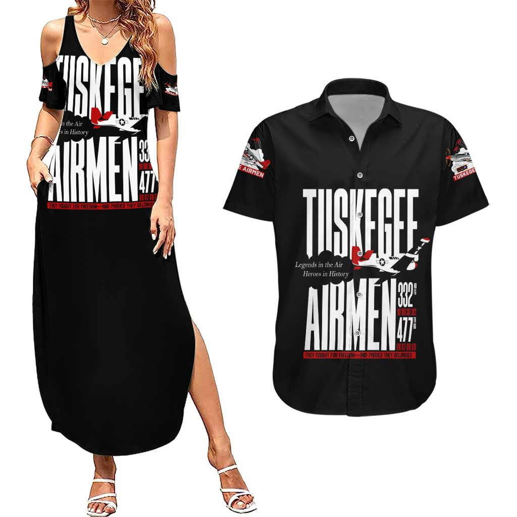 Wings of Honor Tuskegee Airmen Couples Matching Summer Maxi Dress and Hawaiian Shirt 332nd 477th Fighter Group Tribute - Wonder Print Shop