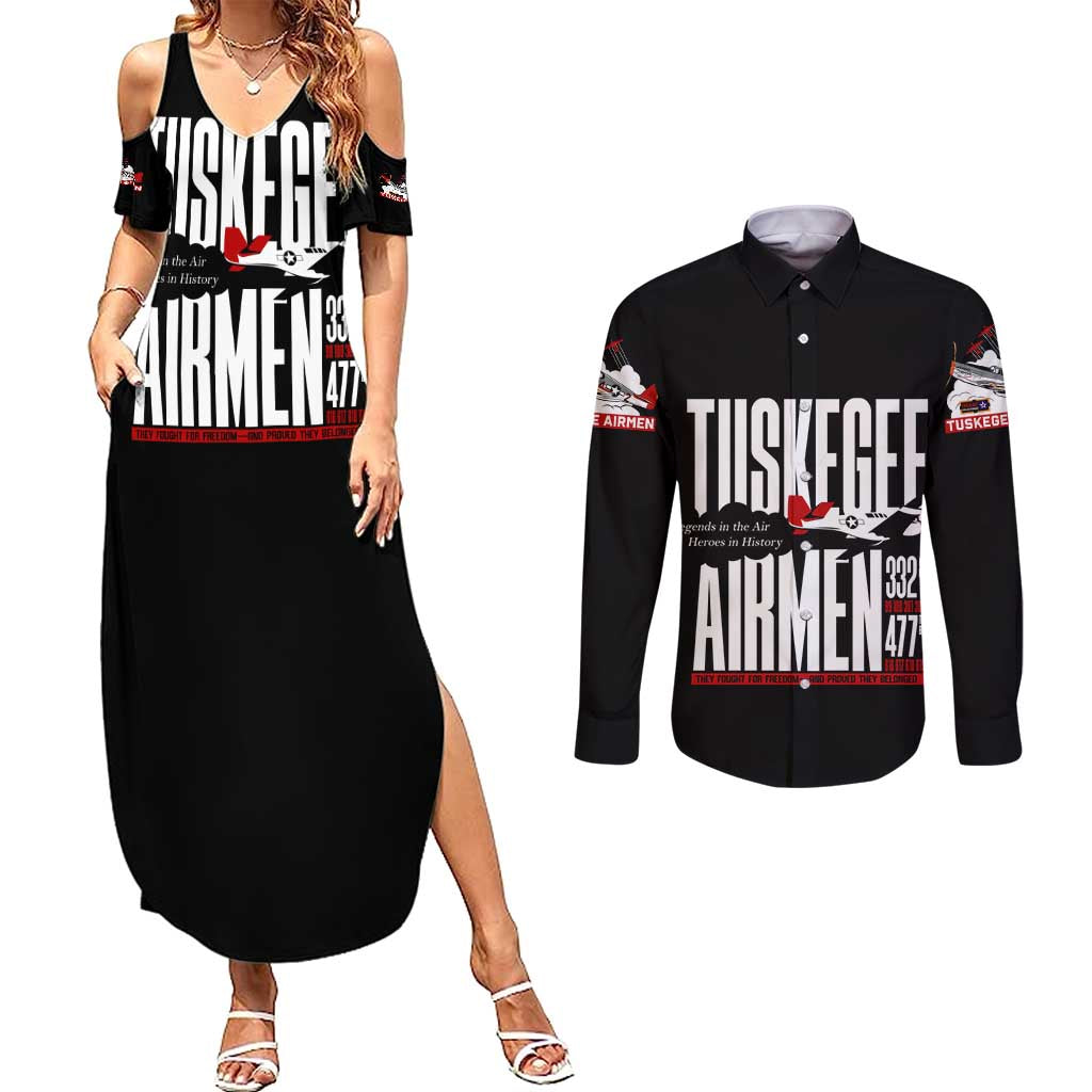 Wings of Honor Tuskegee Airmen Couples Matching Summer Maxi Dress and Long Sleeve Button Shirt 332nd 477th Fighter Group Tribute - Wonder Print Shop