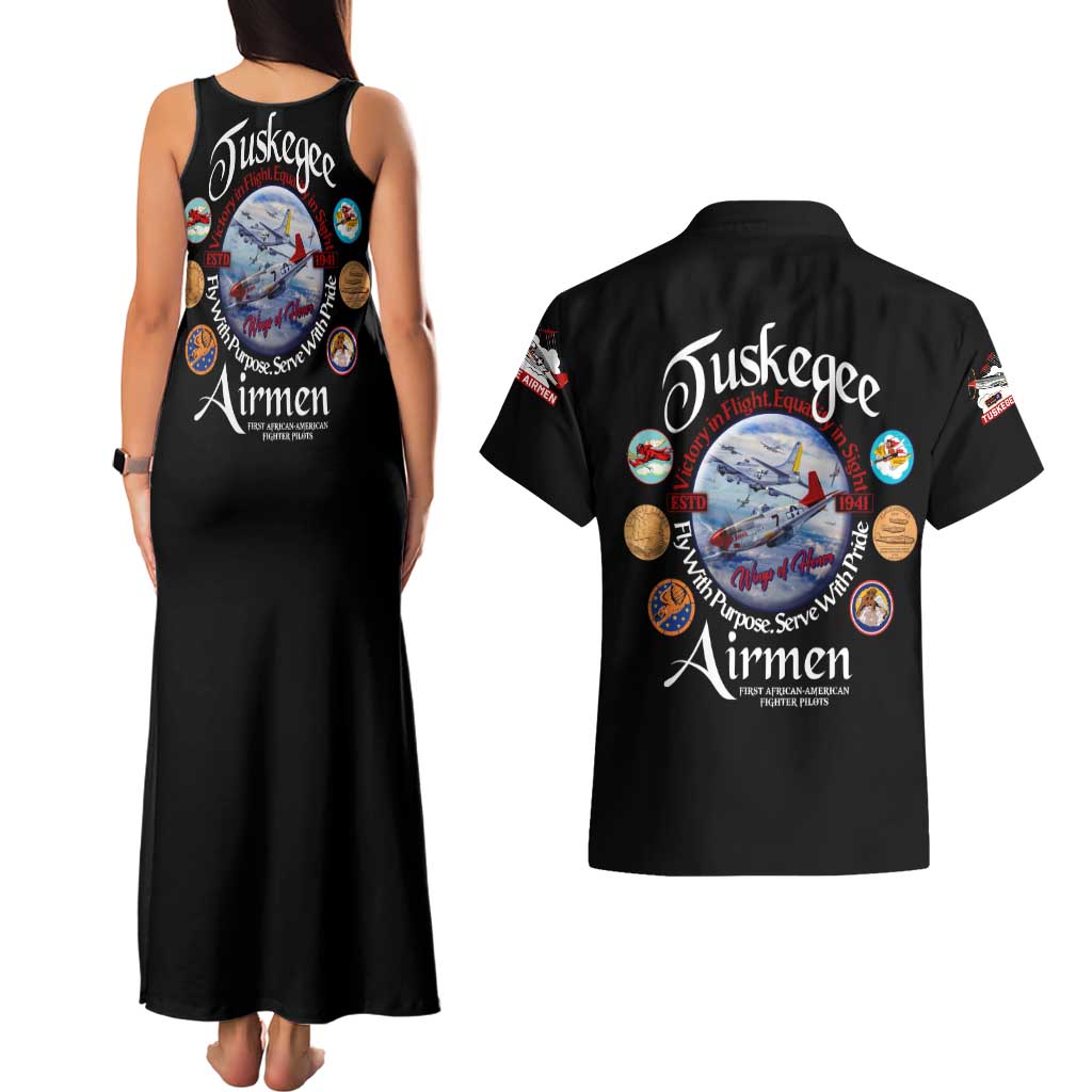 Wings of Honor Tuskegee Airmen Couples Matching Tank Maxi Dress and Hawaiian Shirt 332nd 477th Fighter Group Tribute - Wonder Print Shop