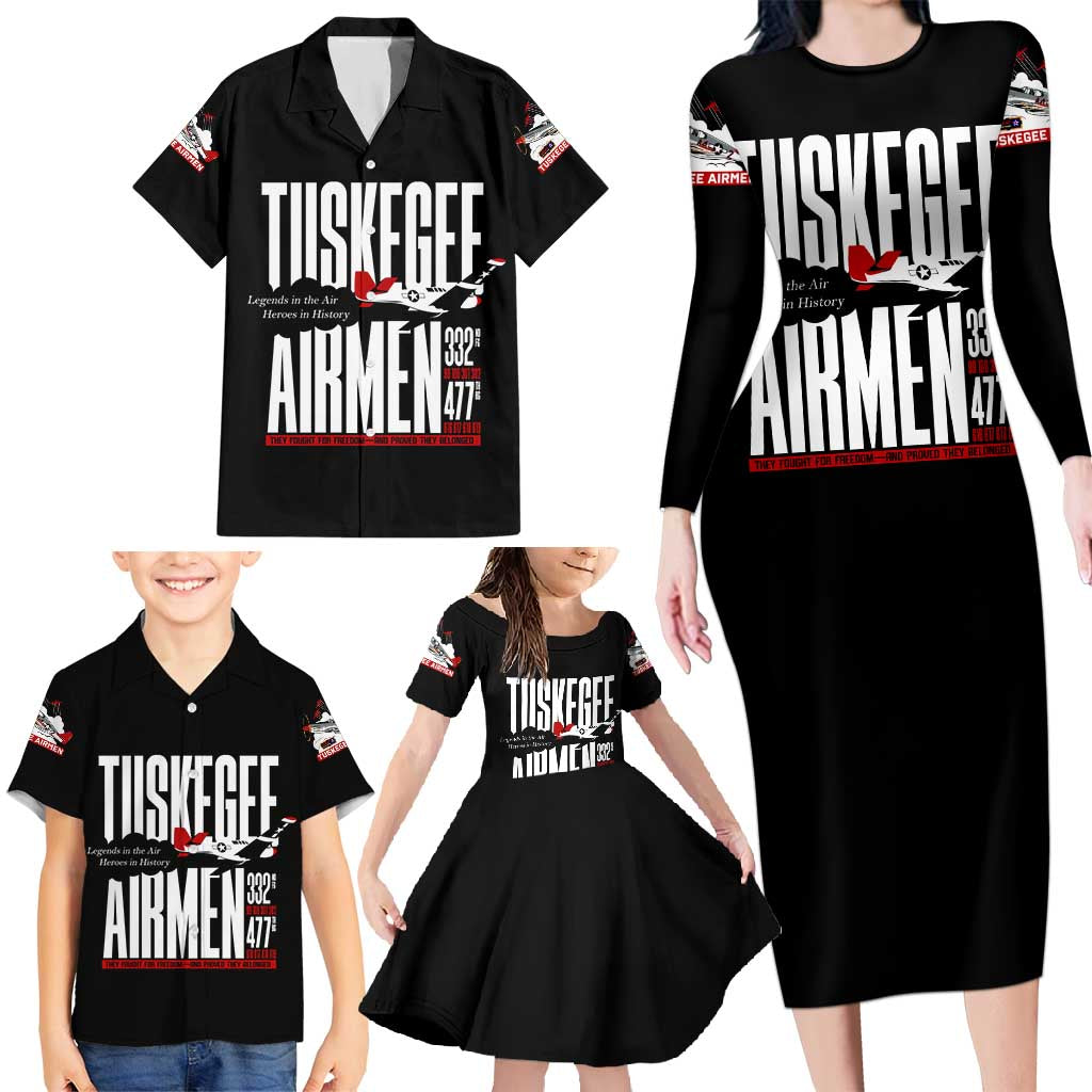 Wings of Honor Tuskegee Airmen Family Matching Long Sleeve Bodycon Dress and Hawaiian Shirt 332nd 477th Fighter Group Tribute - Wonder Print Shop