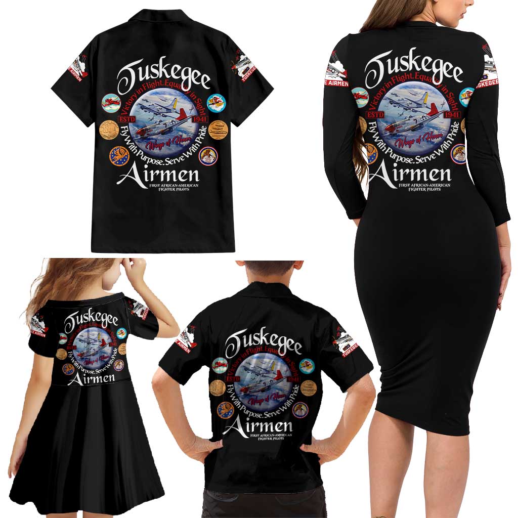 Wings of Honor Tuskegee Airmen Family Matching Long Sleeve Bodycon Dress and Hawaiian Shirt 332nd 477th Fighter Group Tribute - Wonder Print Shop