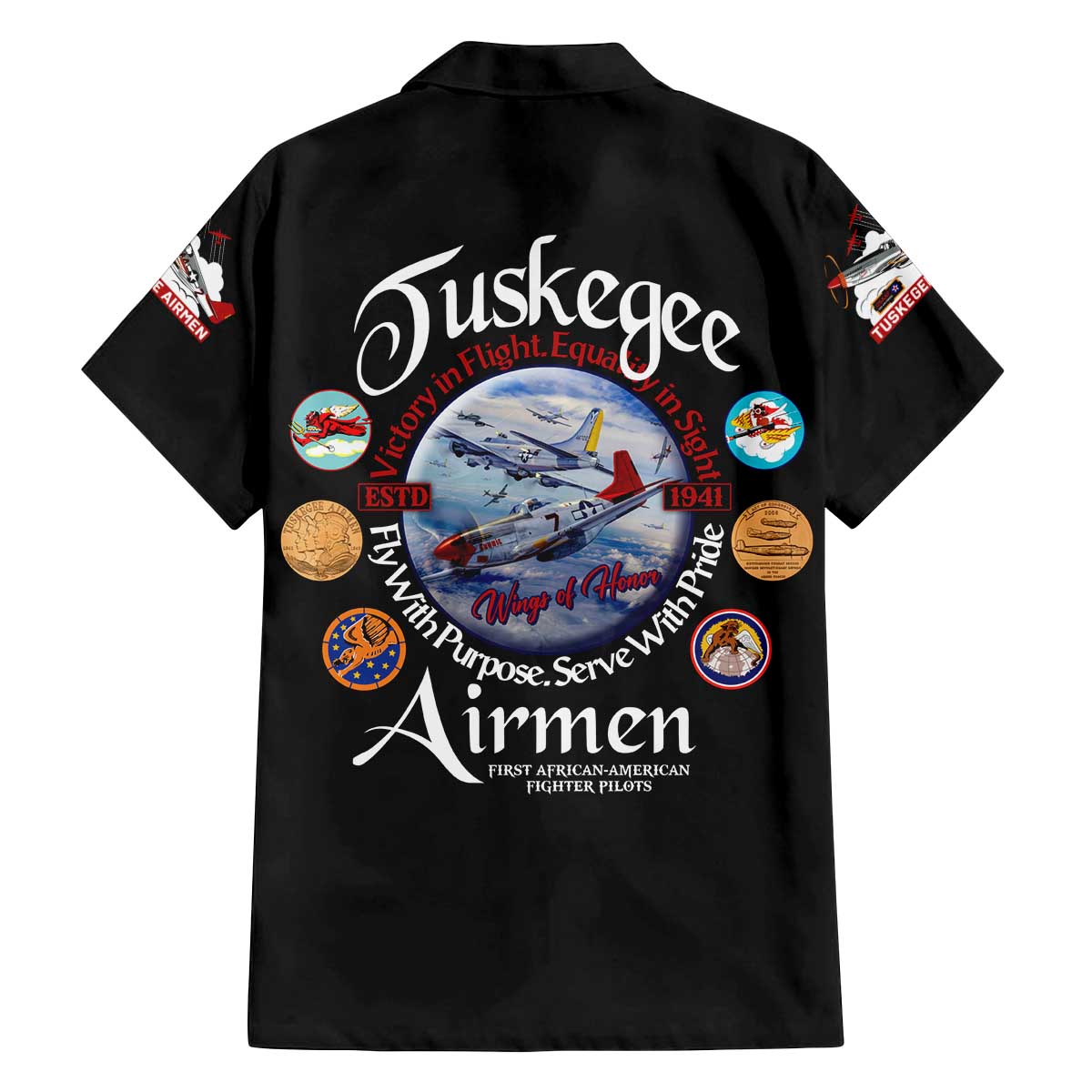 Wings of Honor Tuskegee Airmen Family Matching Off The Shoulder Long Sleeve Dress and Hawaiian Shirt 332nd 477th Fighter Group Tribute - Wonder Print Shop