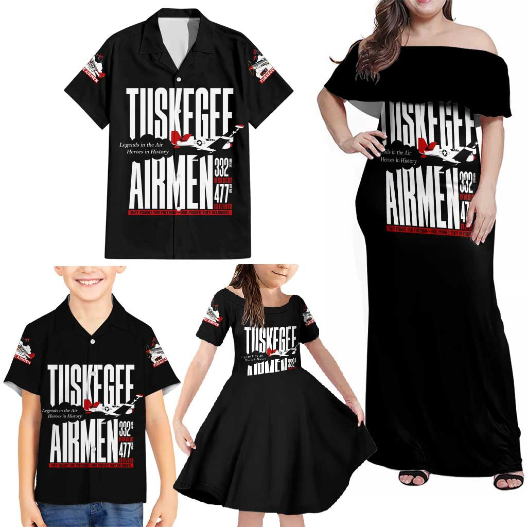 Wings of Honor Tuskegee Airmen Family Matching Off Shoulder Maxi Dress and Hawaiian Shirt 332nd 477th Fighter Group Tribute - Wonder Print Shop