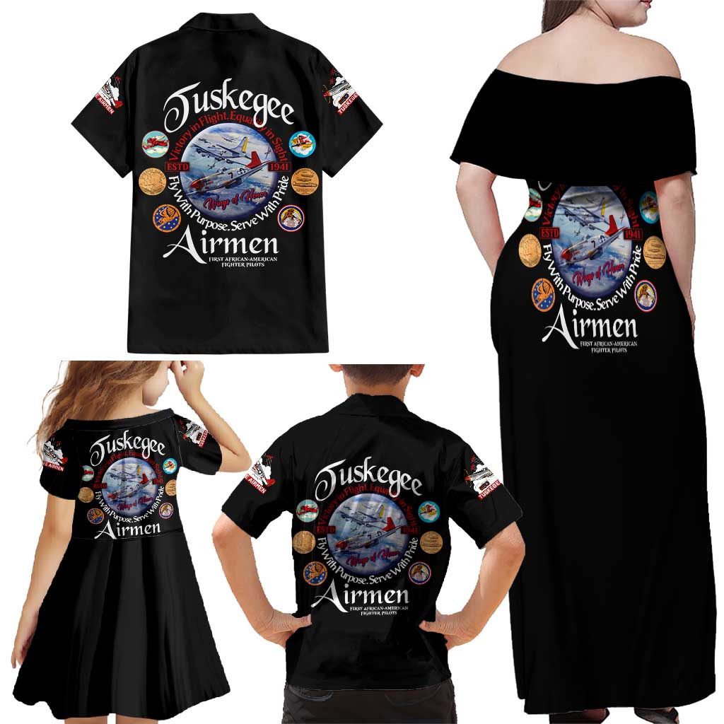 Wings of Honor Tuskegee Airmen Family Matching Off Shoulder Maxi Dress and Hawaiian Shirt 332nd 477th Fighter Group Tribute - Wonder Print Shop