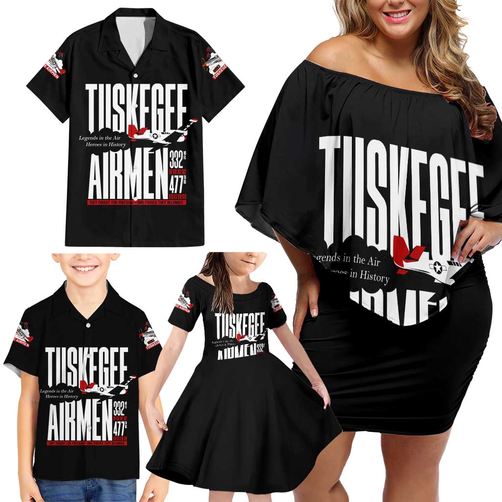 Wings of Honor Tuskegee Airmen Family Matching Off Shoulder Short Dress and Hawaiian Shirt 332nd 477th Fighter Group Tribute - Wonder Print Shop