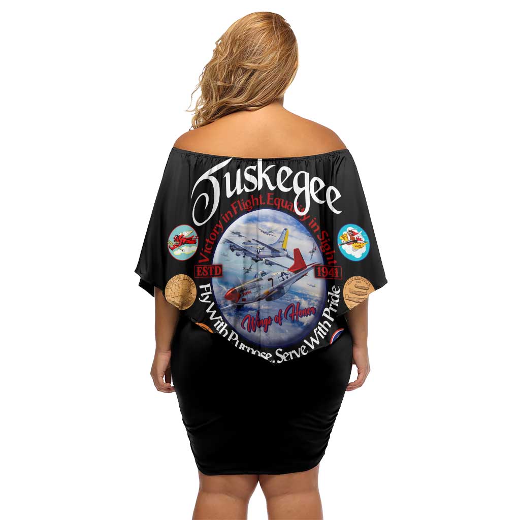 Wings of Honor Tuskegee Airmen Family Matching Off Shoulder Short Dress and Hawaiian Shirt 332nd 477th Fighter Group Tribute - Wonder Print Shop