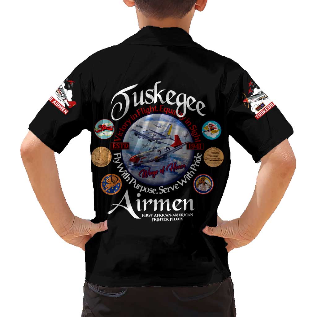 Wings of Honor Tuskegee Airmen Family Matching Short Sleeve Bodycon Dress and Hawaiian Shirt 332nd 477th Fighter Group Tribute - Wonder Print Shop