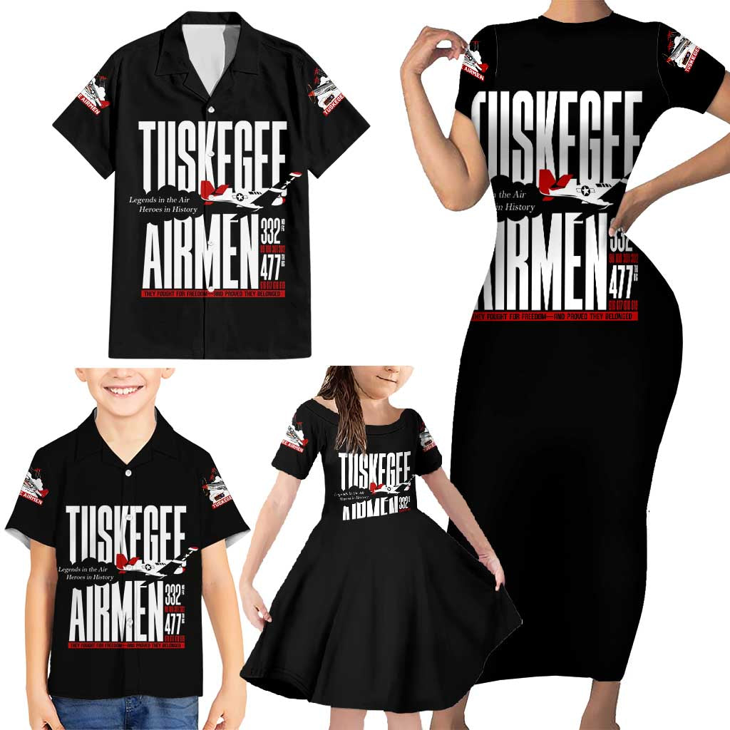 Wings of Honor Tuskegee Airmen Family Matching Short Sleeve Bodycon Dress and Hawaiian Shirt 332nd 477th Fighter Group Tribute - Wonder Print Shop