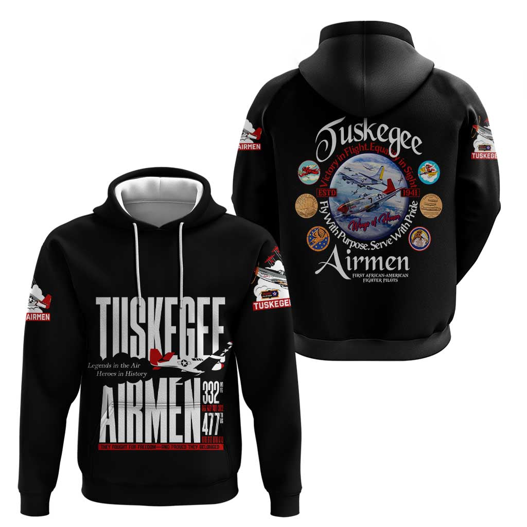 Wings of Honor Tuskegee Airmen Hoodie 332nd 477th Fighter Group Tribute - Wonder Print Shop