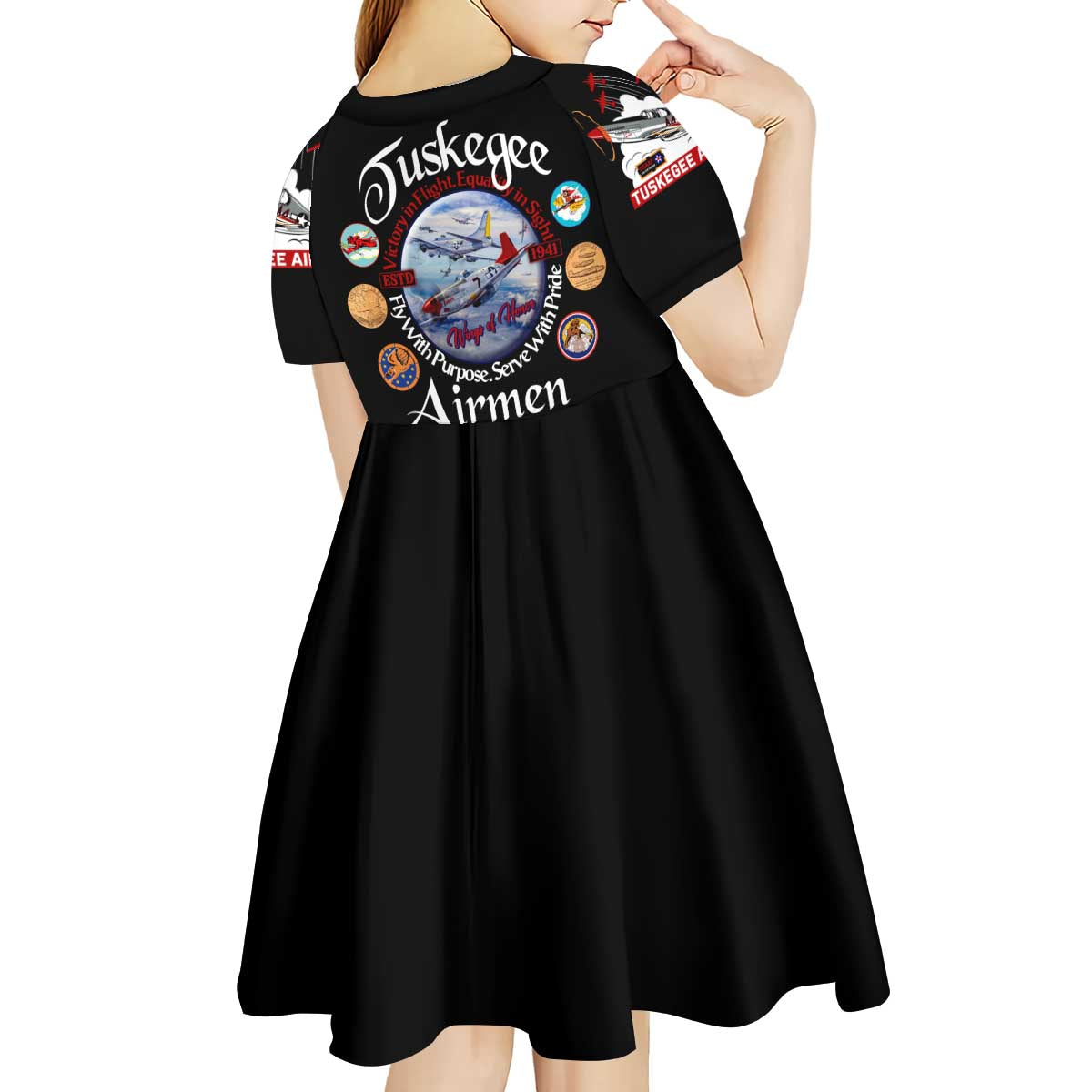 Wings of Honor Tuskegee Airmen Kid Short Sleeve Dress 332nd 477th Fighter Group Tribute - Wonder Print Shop