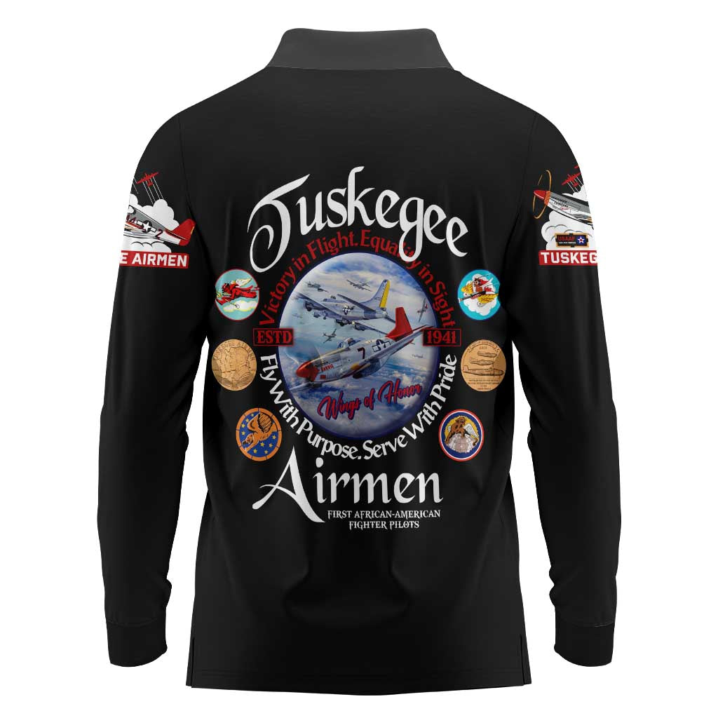 Wings of Honor Tuskegee Airmen Long Sleeve Polo Shirt 332nd 477th Fighter Group Tribute - Wonder Print Shop