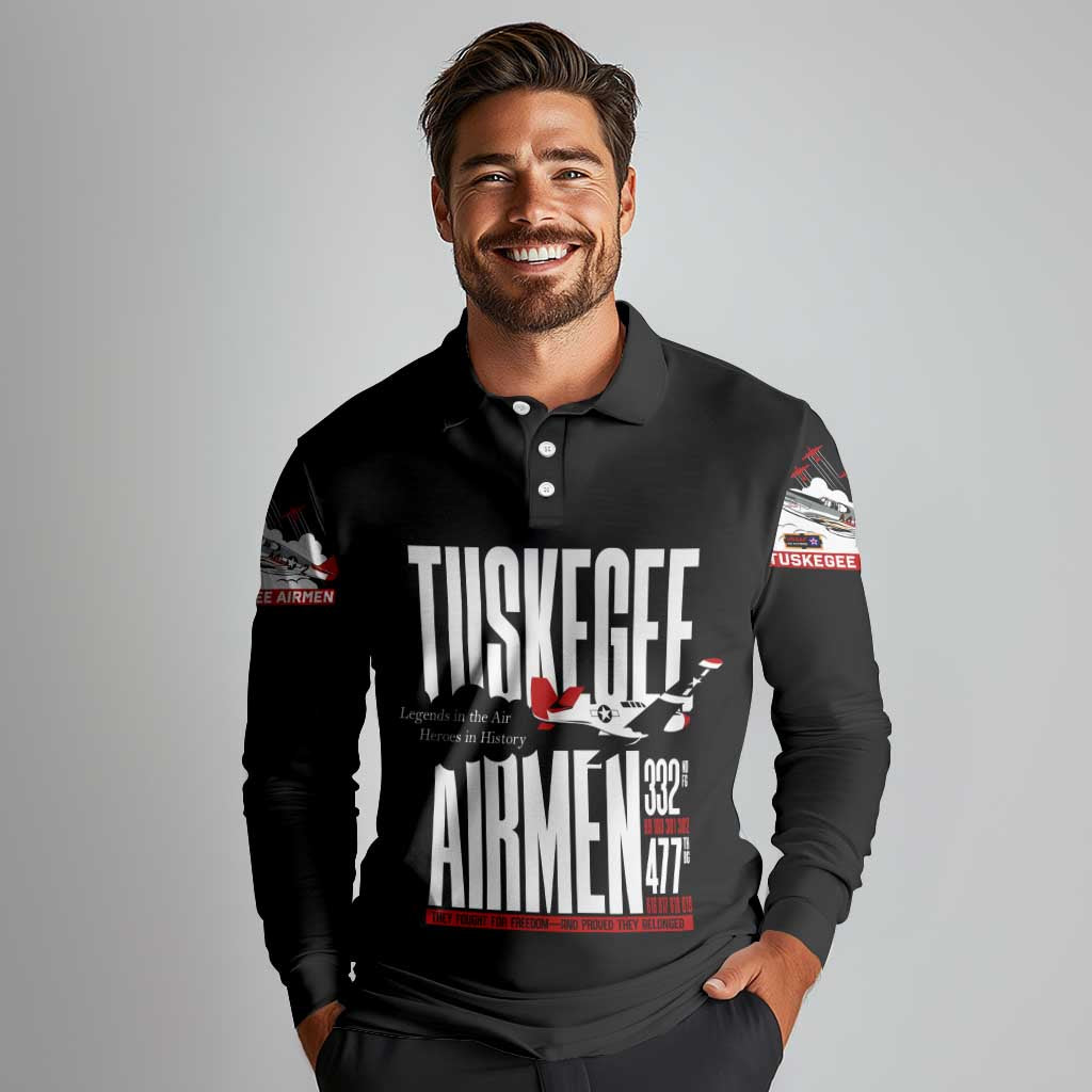 Wings of Honor Tuskegee Airmen Long Sleeve Polo Shirt 332nd 477th Fighter Group Tribute - Wonder Print Shop