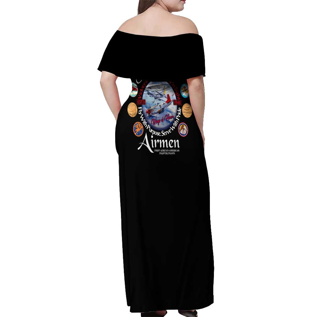 Wings of Honor Tuskegee Airmen Off Shoulder Maxi Dress 332nd 477th Fighter Group Tribute - Wonder Print Shop