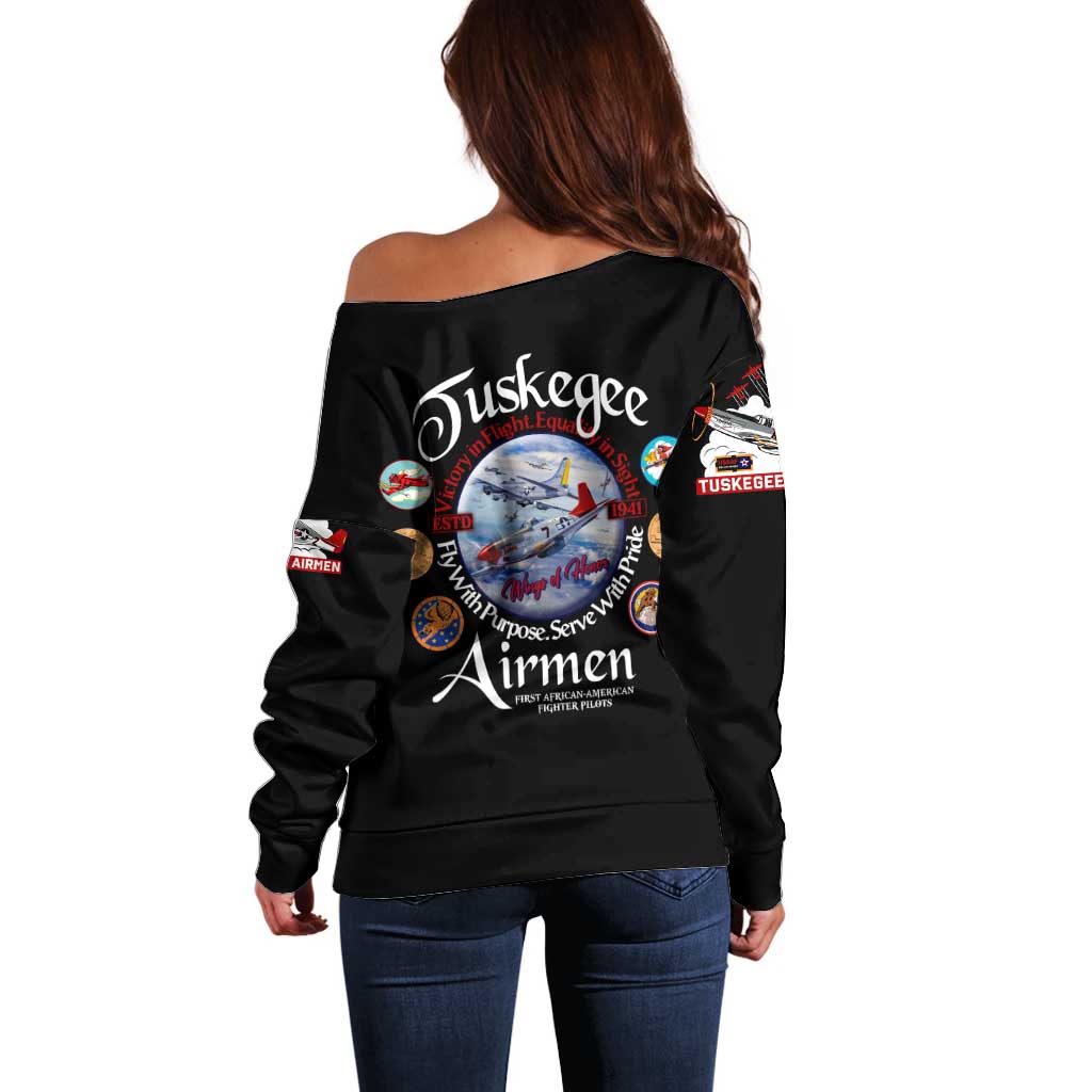 Wings of Honor Tuskegee Airmen Off Shoulder Sweater 332nd 477th Fighter Group Tribute - Wonder Print Shop