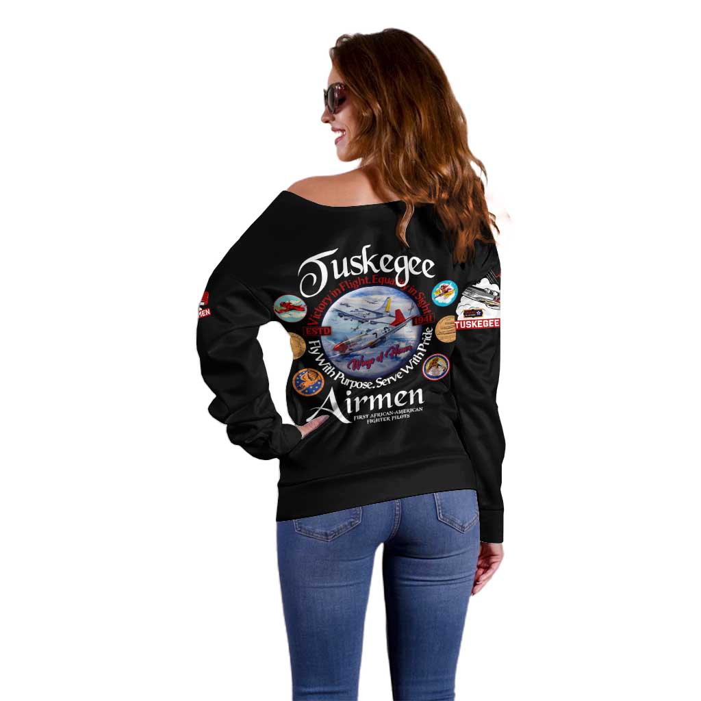 Wings of Honor Tuskegee Airmen Off Shoulder Sweater 332nd 477th Fighter Group Tribute - Wonder Print Shop