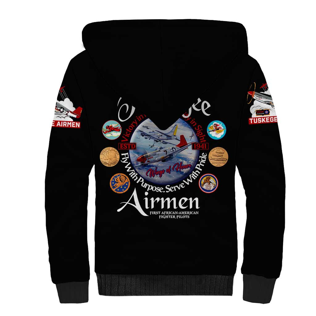 Wings of Honor Tuskegee Airmen Sherpa Hoodie 332nd 477th Fighter Group Tribute - Wonder Print Shop
