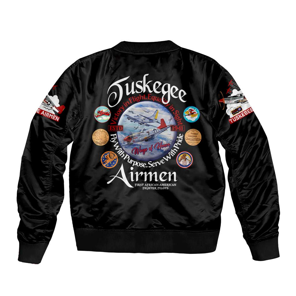 Wings of Honor Tuskegee Airmen Sleeve Zip Bomber Jacket 332nd 477th Fighter Group Tribute - Wonder Print Shop