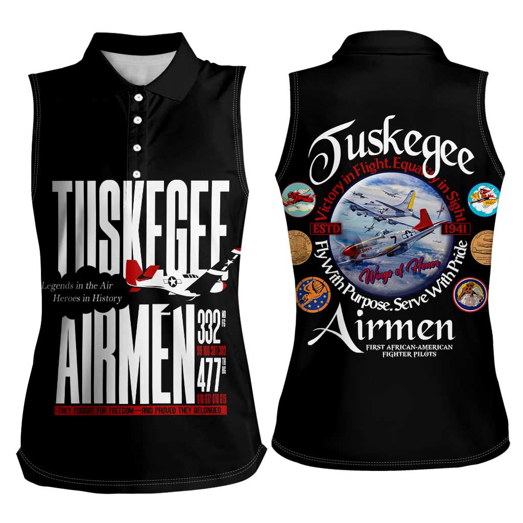 Wings of Honor Tuskegee Airmen Women Sleeveless Polo Shirt 332nd 477th Fighter Group Tribute - Wonder Print Shop