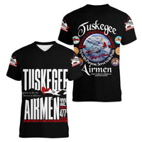 Wings of Honor Tuskegee Airmen Women V-Neck T-Shirt 332nd 477th Fighter Group Tribute - Wonder Print Shop