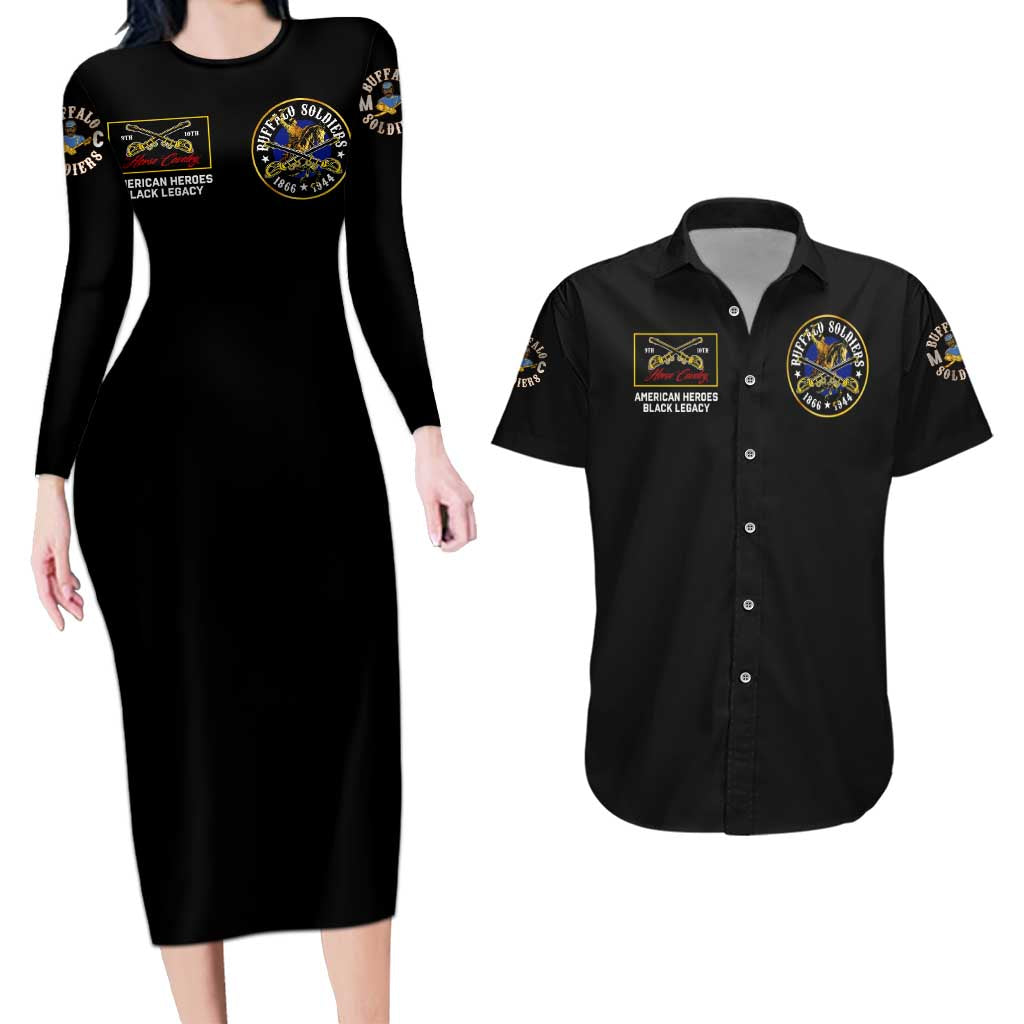 Buffalo Soldiers 1866-1944 Couples Matching Long Sleeve Bodycon Dress and Hawaiian Shirt American Black Heros Legacy - Wonder Print Shop