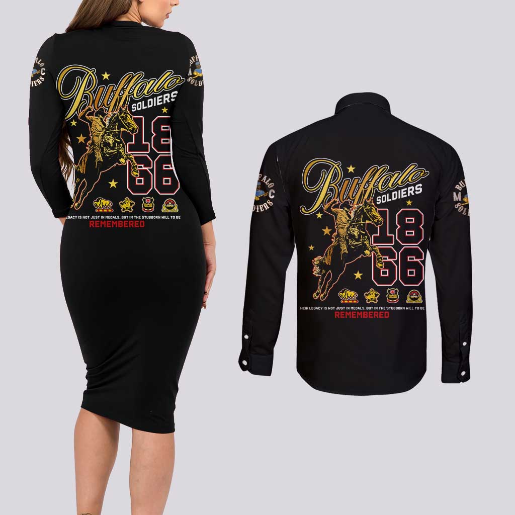 Buffalo Soldiers 1866-1944 Couples Matching Long Sleeve Bodycon Dress and Long Sleeve Button Shirt American Black Heros Legacy - Wonder Print Shop