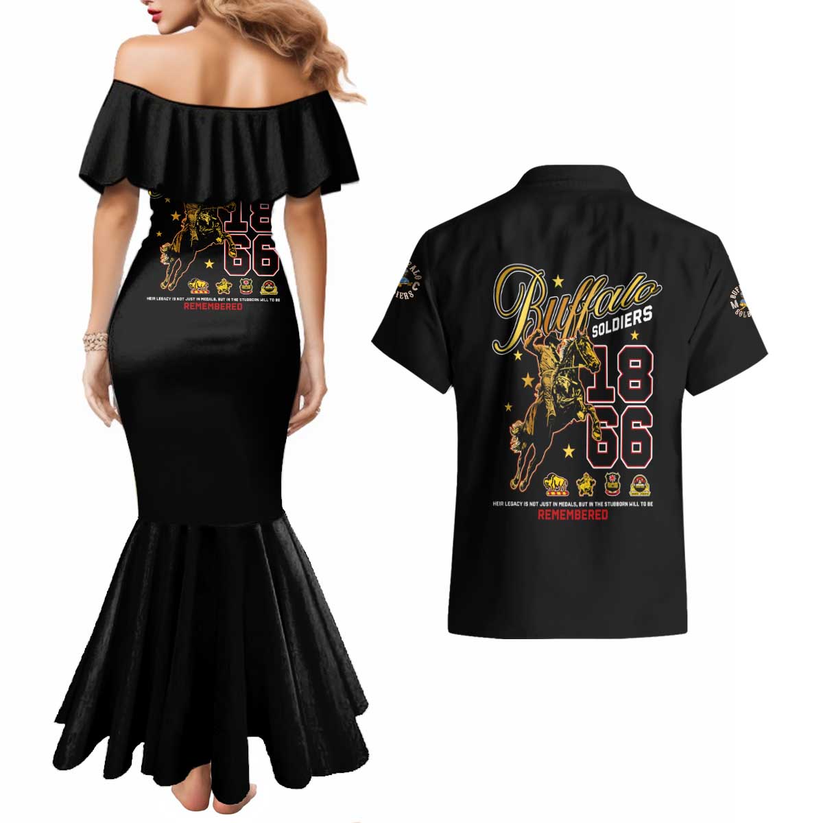 Buffalo Soldiers 1866-1944 Couples Matching Mermaid Dress and Hawaiian Shirt American Black Heros Legacy - Wonder Print Shop