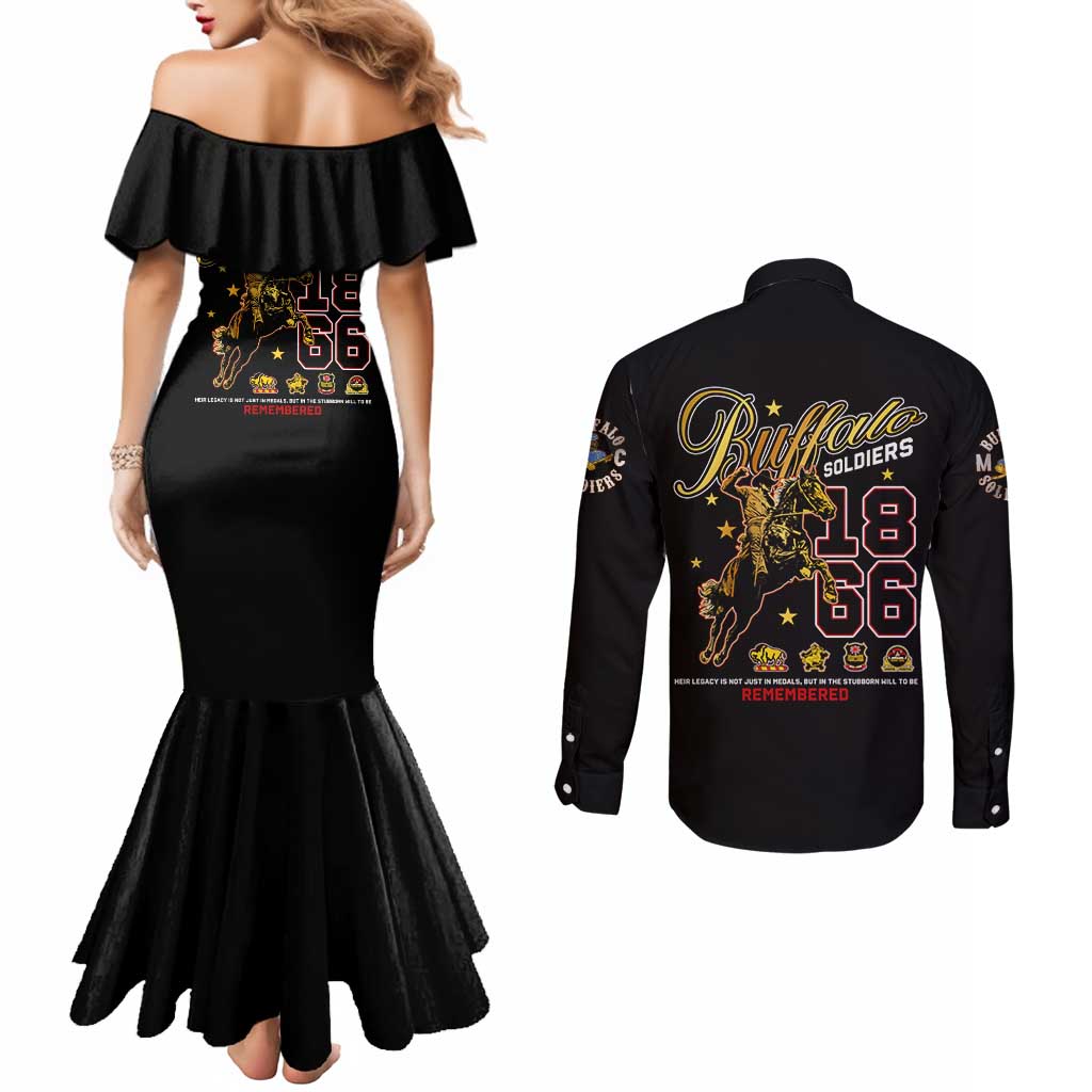 Buffalo Soldiers 1866-1944 Couples Matching Mermaid Dress and Long Sleeve Button Shirt American Black Heros Legacy - Wonder Print Shop