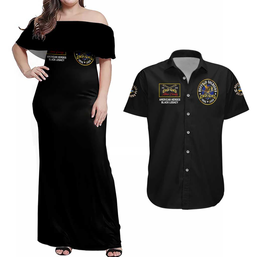 Buffalo Soldiers 1866-1944 Couples Matching Off Shoulder Maxi Dress and Hawaiian Shirt American Black Heros Legacy - Wonder Print Shop