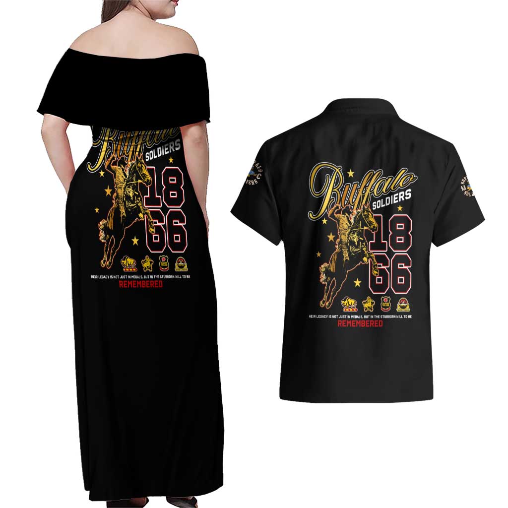 Buffalo Soldiers 1866-1944 Couples Matching Off Shoulder Maxi Dress and Hawaiian Shirt American Black Heros Legacy - Wonder Print Shop