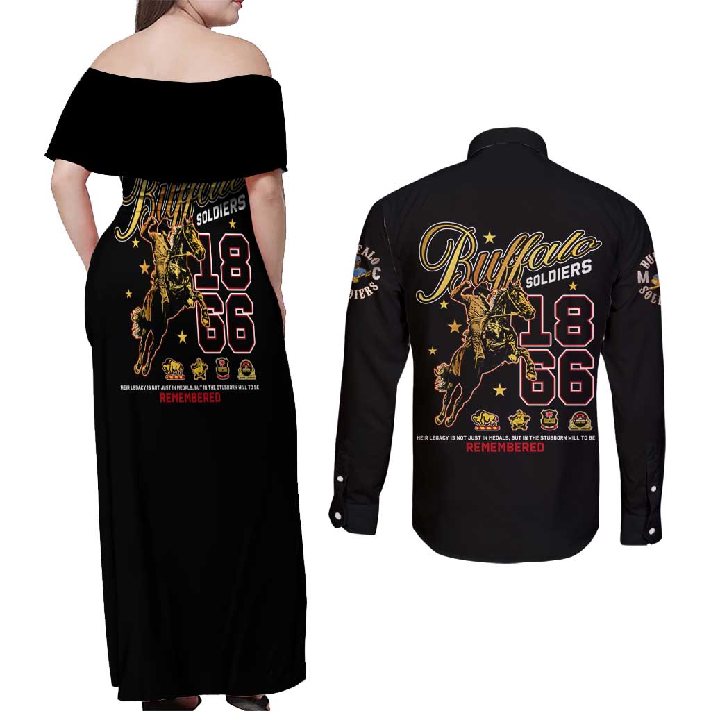 Buffalo Soldiers 1866-1944 Couples Matching Off Shoulder Maxi Dress and Long Sleeve Button Shirt American Black Heros Legacy - Wonder Print Shop