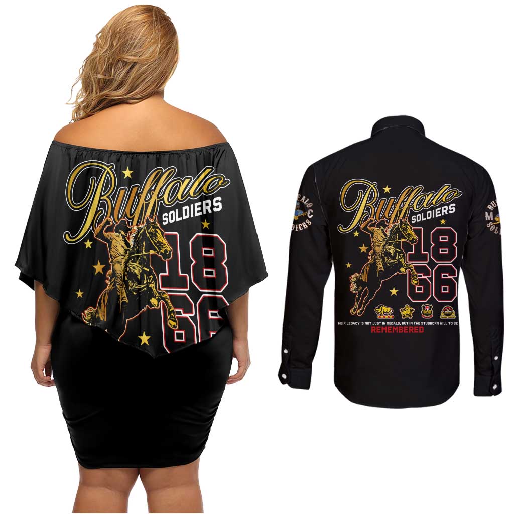 Buffalo Soldiers 1866-1944 Couples Matching Off Shoulder Short Dress and Long Sleeve Button Shirt American Black Heros Legacy - Wonder Print Shop