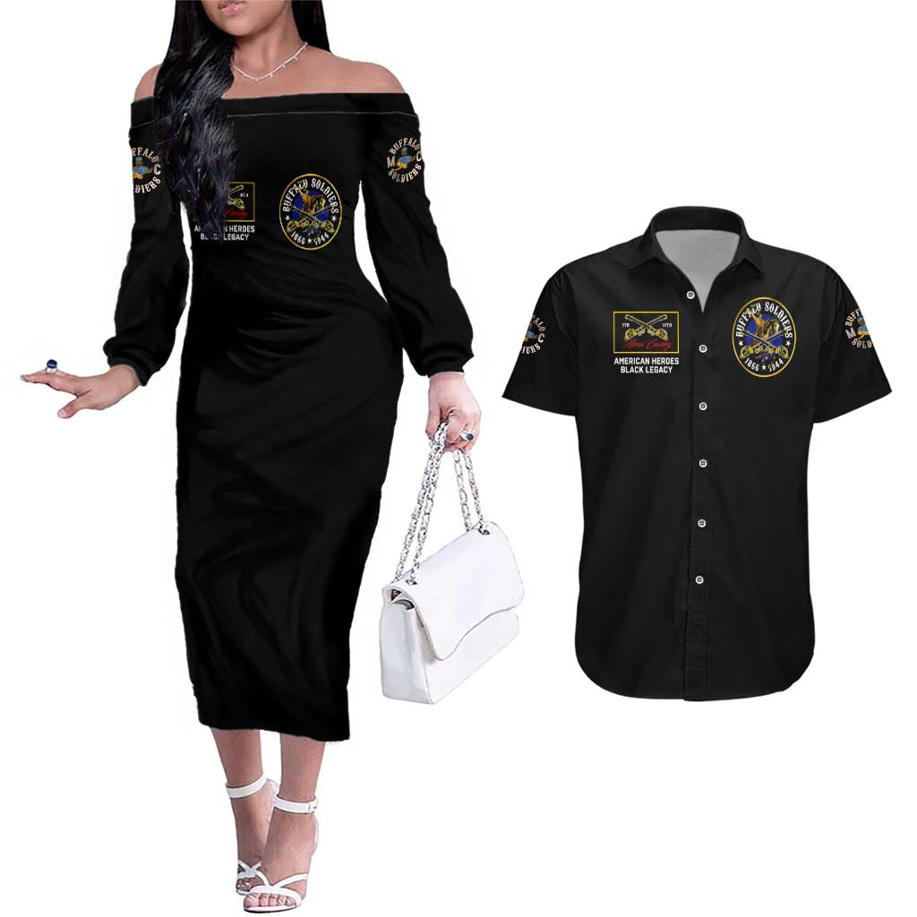 Buffalo Soldiers 1866-1944 Couples Matching Off The Shoulder Long Sleeve Dress and Hawaiian Shirt American Black Heros Legacy - Wonder Print Shop