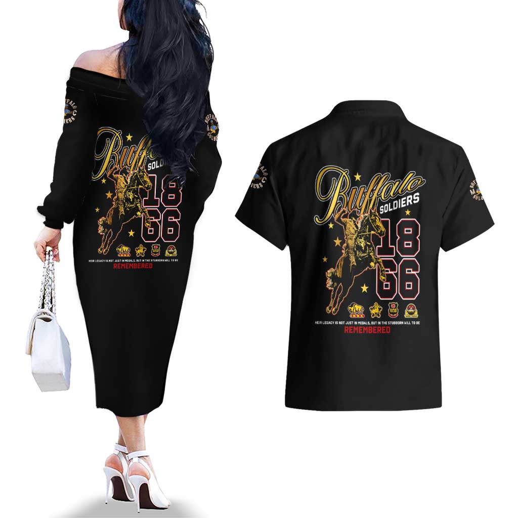 Buffalo Soldiers 1866-1944 Couples Matching Off The Shoulder Long Sleeve Dress and Hawaiian Shirt American Black Heros Legacy - Wonder Print Shop