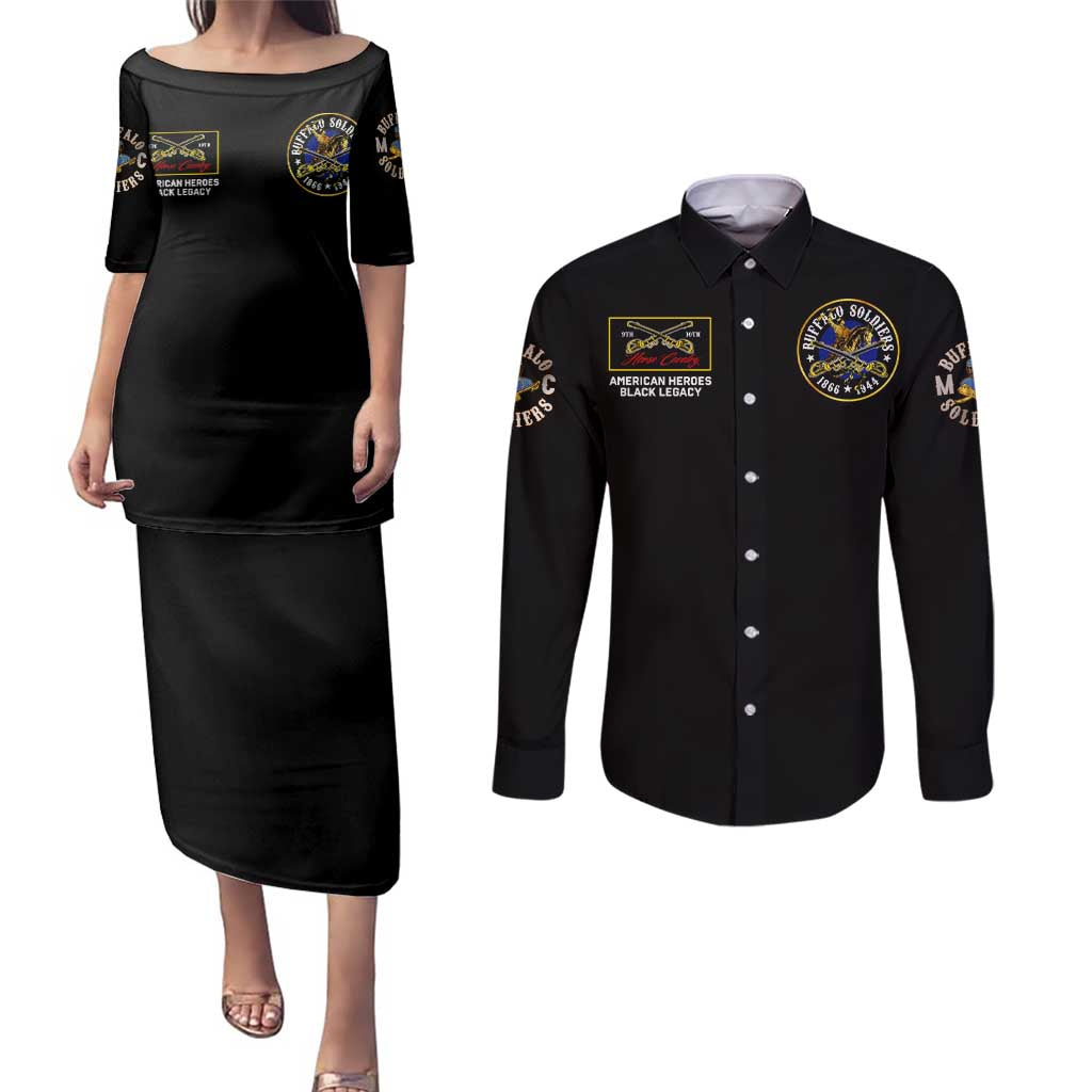 Buffalo Soldiers 1866-1944 Couples Matching Puletasi and Long Sleeve Button Shirt American Black Heros Legacy - Wonder Print Shop
