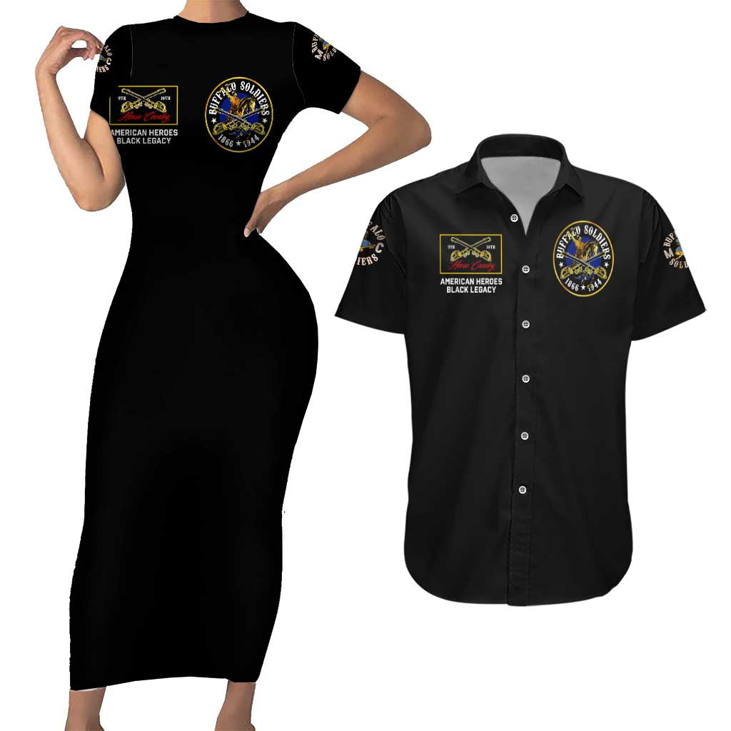 Buffalo Soldiers 1866-1944 Couples Matching Short Sleeve Bodycon Dress and Hawaiian Shirt American Black Heros Legacy - Wonder Print Shop