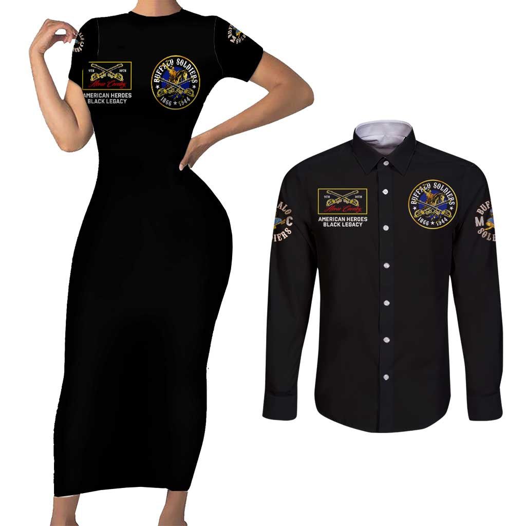 Buffalo Soldiers 1866-1944 Couples Matching Short Sleeve Bodycon Dress and Long Sleeve Button Shirt American Black Heros Legacy - Wonder Print Shop