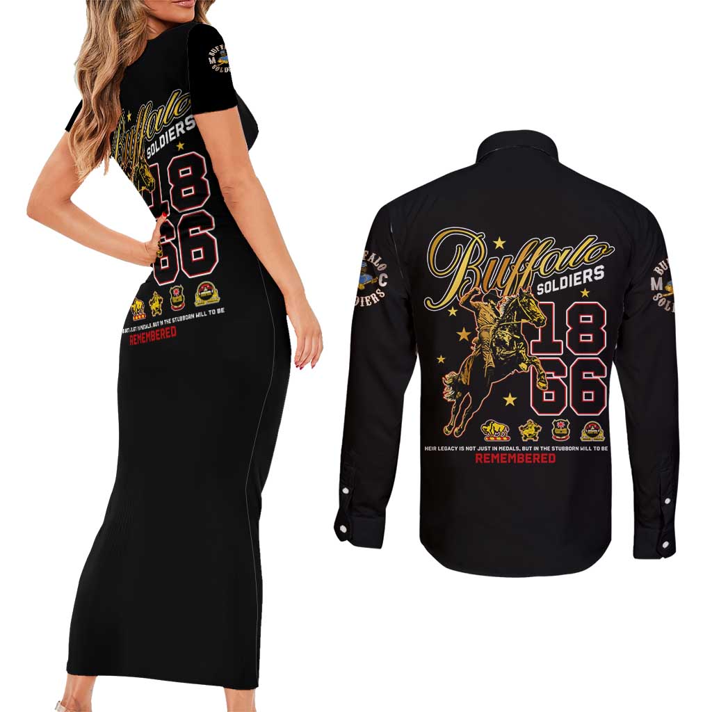 Buffalo Soldiers 1866-1944 Couples Matching Short Sleeve Bodycon Dress and Long Sleeve Button Shirt American Black Heros Legacy - Wonder Print Shop