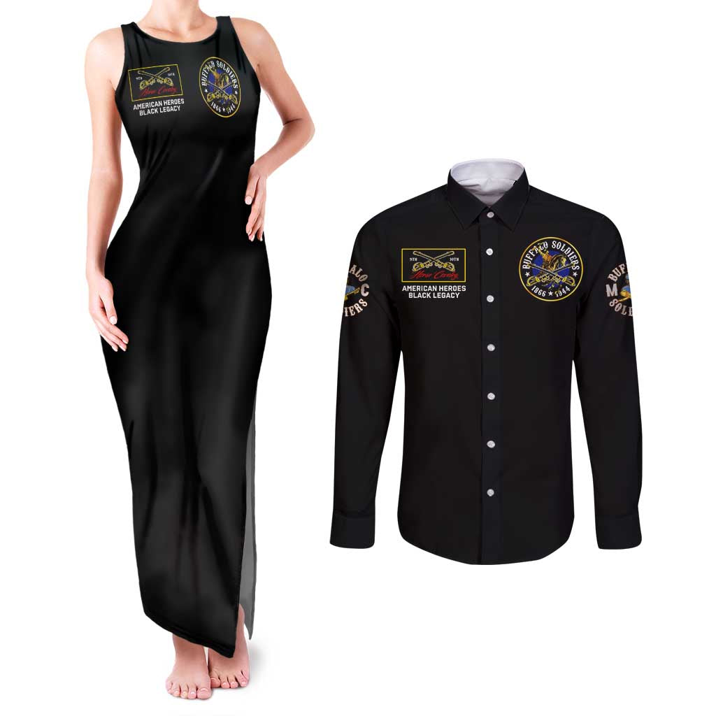 Buffalo Soldiers 1866-1944 Couples Matching Tank Maxi Dress and Long Sleeve Button Shirt American Black Heros Legacy - Wonder Print Shop