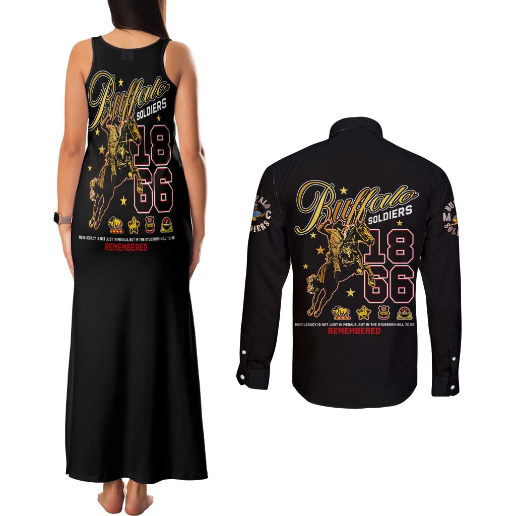 Buffalo Soldiers 1866-1944 Couples Matching Tank Maxi Dress and Long Sleeve Button Shirt American Black Heros Legacy - Wonder Print Shop