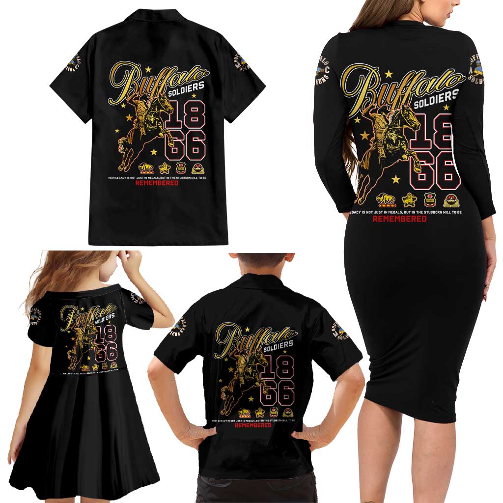 Buffalo Soldiers 1866-1944 Family Matching Long Sleeve Bodycon Dress and Hawaiian Shirt American Black Heros Legacy - Wonder Print Shop