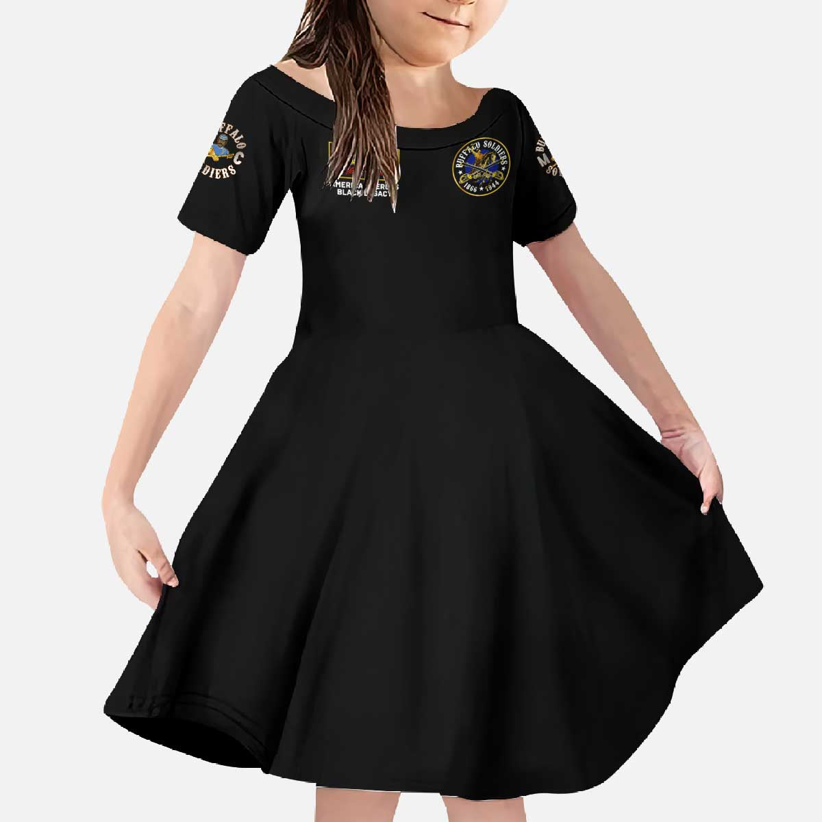 Buffalo Soldiers 1866-1944 Family Matching Off The Shoulder Long Sleeve Dress and Hawaiian Shirt American Black Heros Legacy - Wonder Print Shop