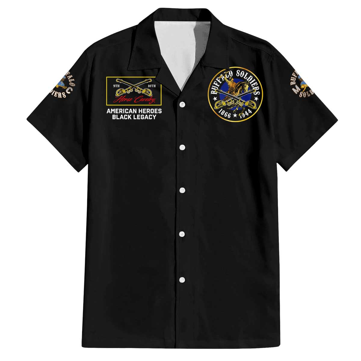 Buffalo Soldiers 1866-1944 Family Matching Off The Shoulder Long Sleeve Dress and Hawaiian Shirt American Black Heros Legacy - Wonder Print Shop