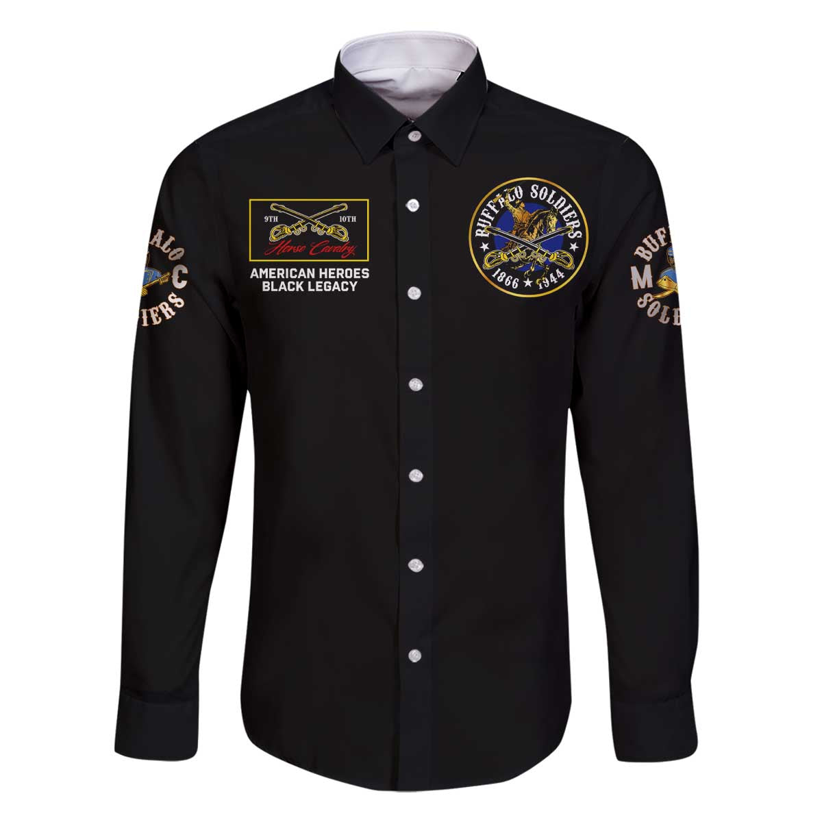 Buffalo Soldiers 1866-1944 Family Matching Off The Shoulder Long Sleeve Dress and Hawaiian Shirt American Black Heros Legacy - Wonder Print Shop