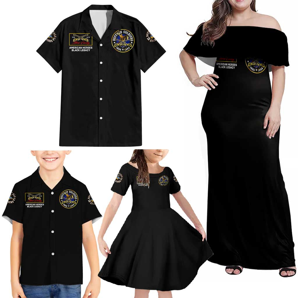 Buffalo Soldiers 1866-1944 Family Matching Off Shoulder Maxi Dress and Hawaiian Shirt American Black Heros Legacy - Wonder Print Shop