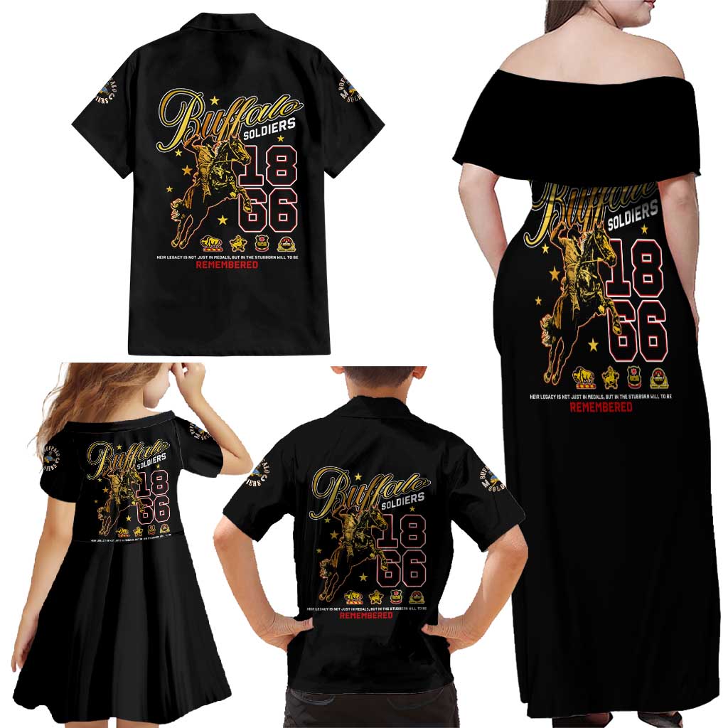 Buffalo Soldiers 1866-1944 Family Matching Off Shoulder Maxi Dress and Hawaiian Shirt American Black Heros Legacy - Wonder Print Shop