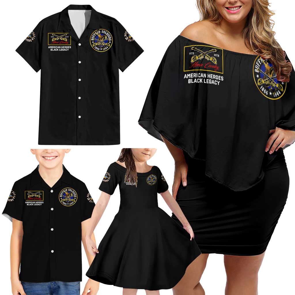 Buffalo Soldiers 1866-1944 Family Matching Off Shoulder Short Dress and Hawaiian Shirt American Black Heros Legacy - Wonder Print Shop