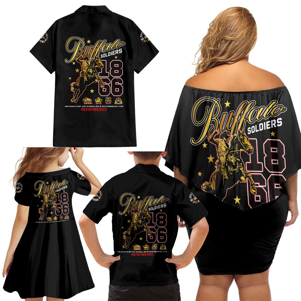 Buffalo Soldiers 1866-1944 Family Matching Off Shoulder Short Dress and Hawaiian Shirt American Black Heros Legacy - Wonder Print Shop