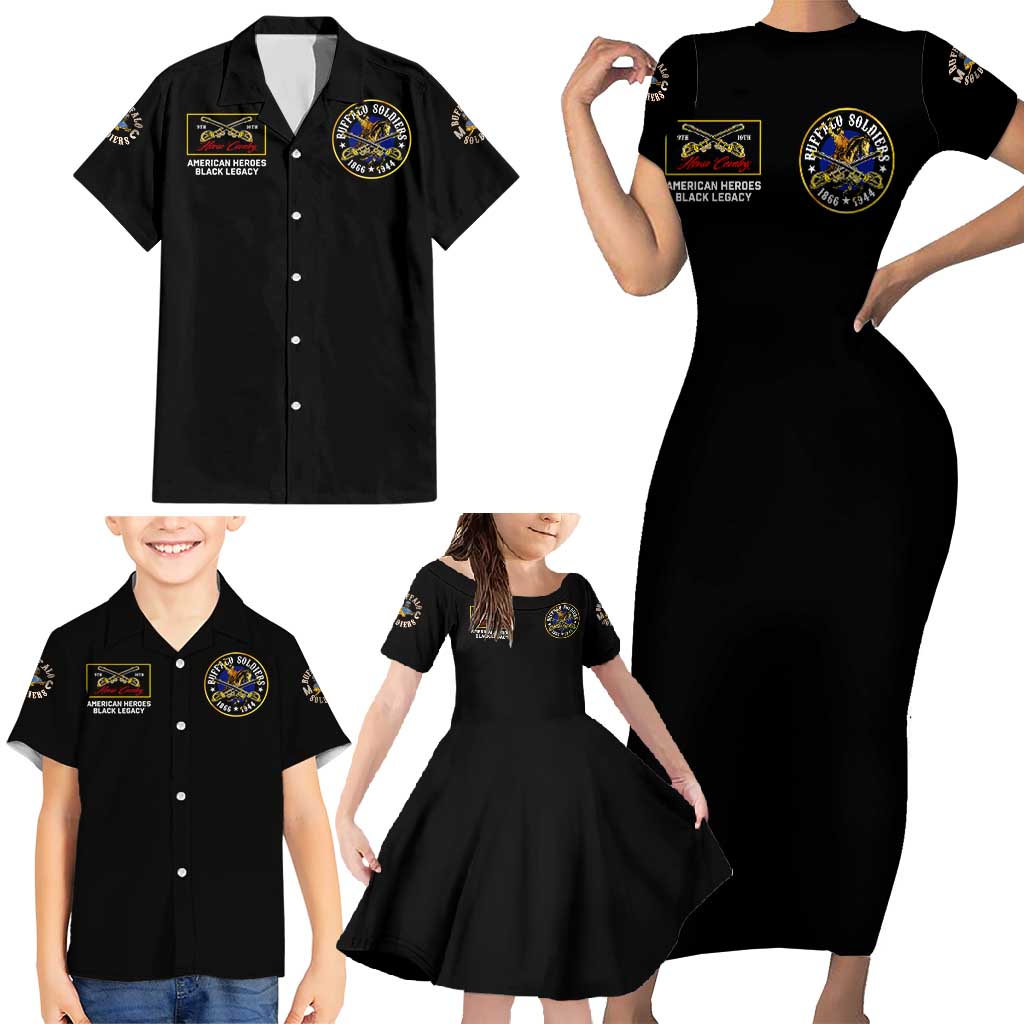 Buffalo Soldiers 1866-1944 Family Matching Short Sleeve Bodycon Dress and Hawaiian Shirt American Black Heros Legacy - Wonder Print Shop